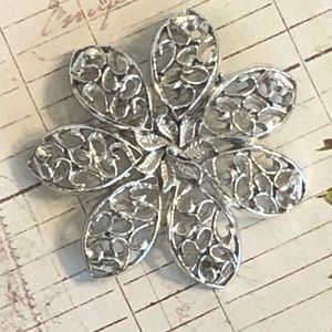 Floral Brooch Silver Tone Vintage